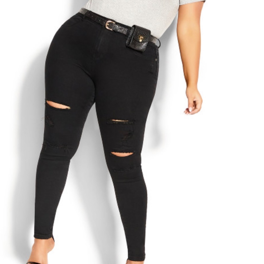 Size 22 Chic Denim Black Distressed Skinny Jeans